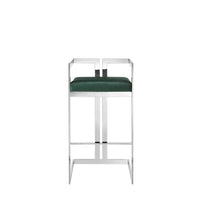 Suki 30 Inch Cantilever Barstool Chair, Foam, Green Velvet, Silver Frame - BM313489