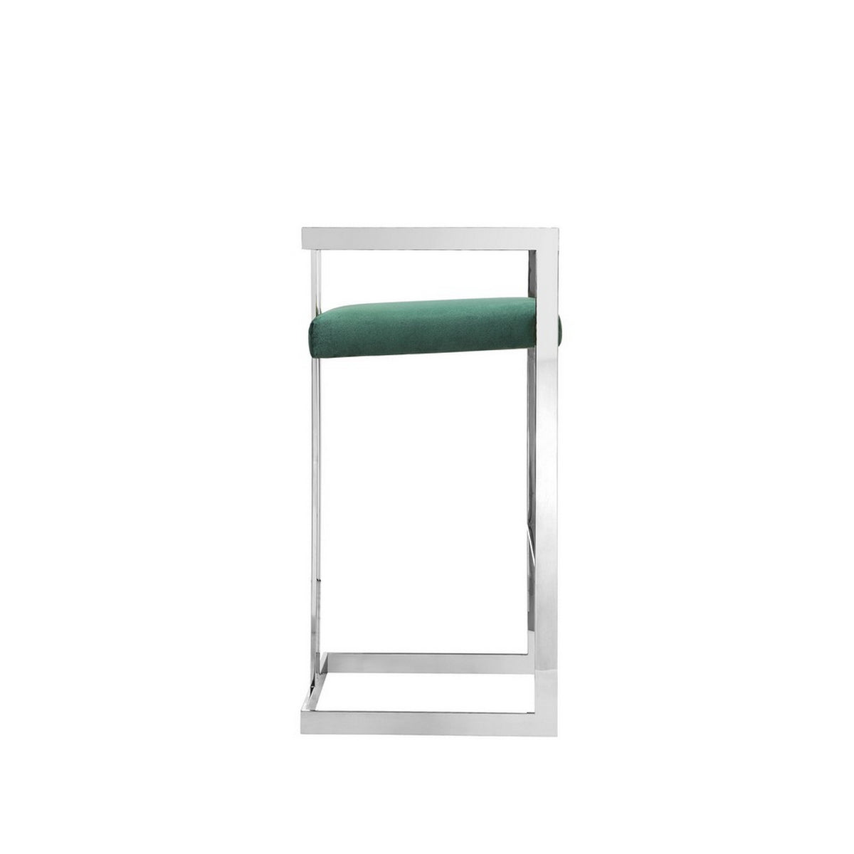 Suki 30 Inch Cantilever Barstool Chair, Foam, Green Velvet, Silver Frame - BM313489