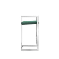 Suki 30 Inch Cantilever Barstool Chair, Foam, Green Velvet, Silver Frame - BM313489