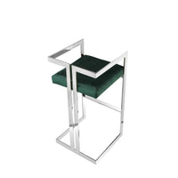 Suki 30 Inch Cantilever Barstool Chair, Foam, Green Velvet, Silver Frame - BM313489