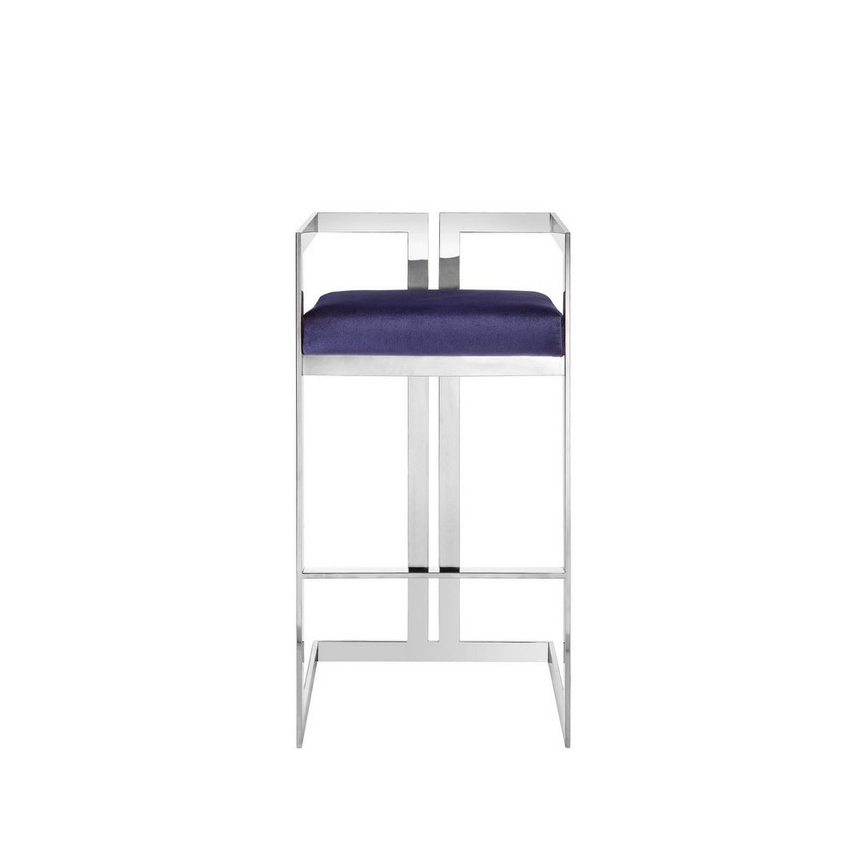 Suki 30 Inch Cantilever Barstool Chair, Foam Navy Blue Velvet, Silver Frame - BM313490