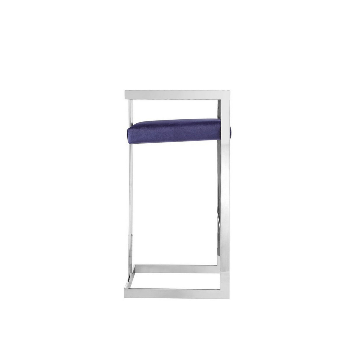 Suki 30 Inch Cantilever Barstool Chair, Foam Navy Blue Velvet, Silver Frame - BM313490