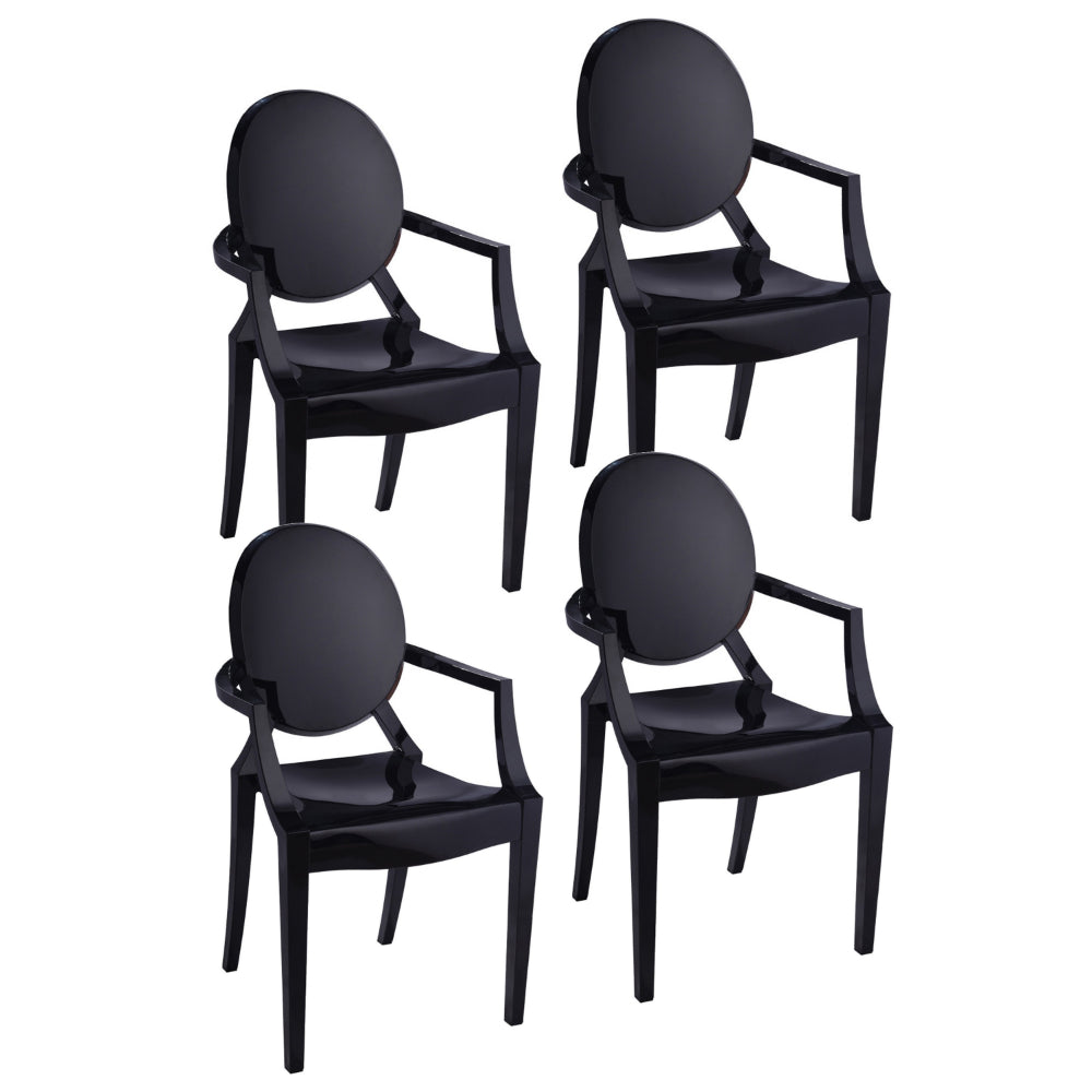 Nili Set of 4 Dining Armchairs, Oval Shape Back, Molded Seat, Black Finish - BM313492