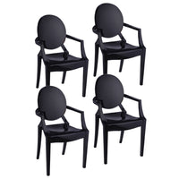 Nili Set of 4 Dining Armchairs, Oval Shape Back, Molded Seat, Black Finish - BM313492