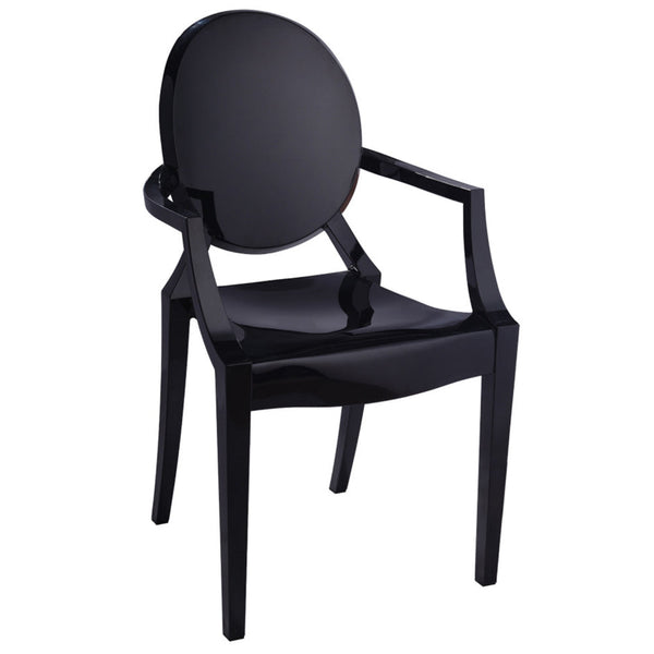 Nili Set of 4 Dining Armchairs, Oval Shape Back, Molded Seat, Black Finish - BM313492