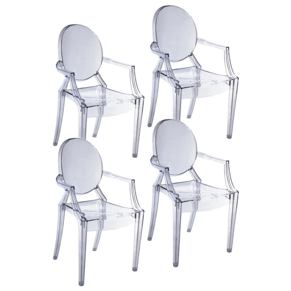 Nili Set of 4 Dining Armchairs, Oval Shape Back, Molded Seat, Clear Finish - BM313493