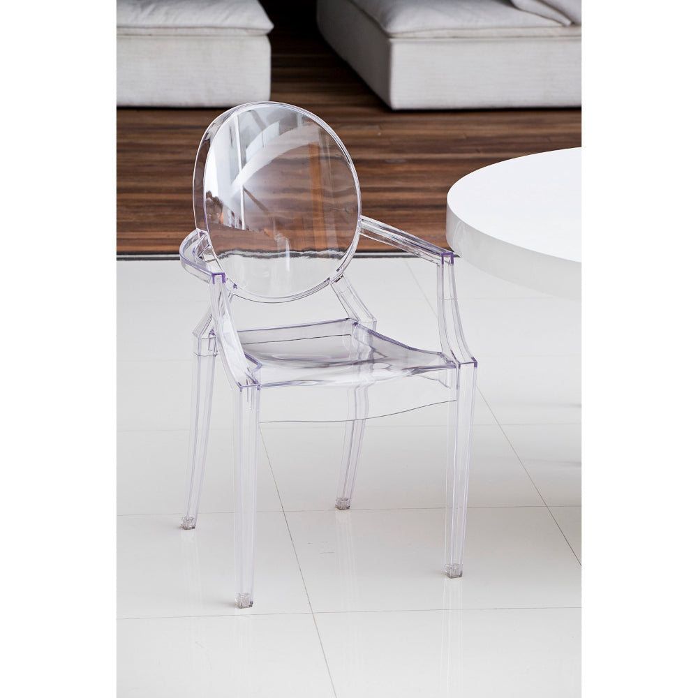 Nili Set of 4 Dining Armchairs, Oval Shape Back, Molded Seat, Clear Finish - BM313493