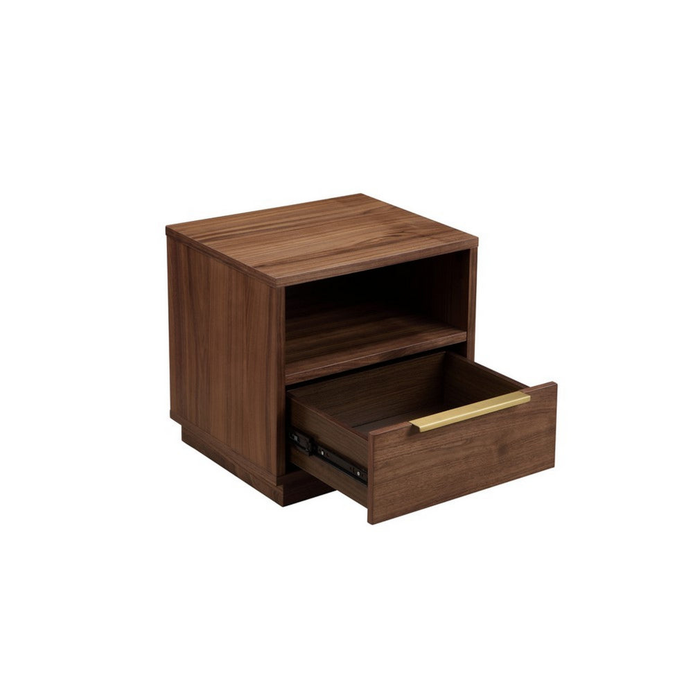 Tommy 18 Inch Nightstand, 1 Drawer with Handle, 1 Storage Cubby, Brown Gold - BM313495