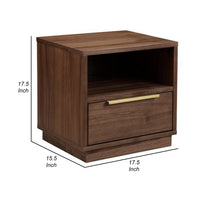 Tommy 18 Inch Nightstand, 1 Drawer with Handle, 1 Storage Cubby, Brown Gold - BM313495