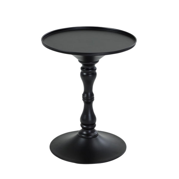 Wowi 23 Inch Side End Table, Round Hourglass Turned Base, Black Finish - BM313502