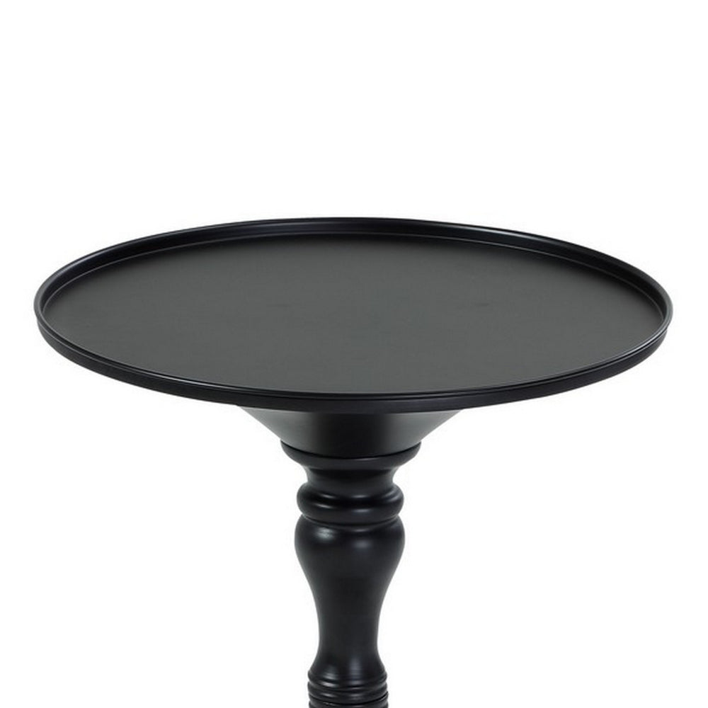 Wowi 23 Inch Side End Table, Round Hourglass Turned Base, Black Finish - BM313502