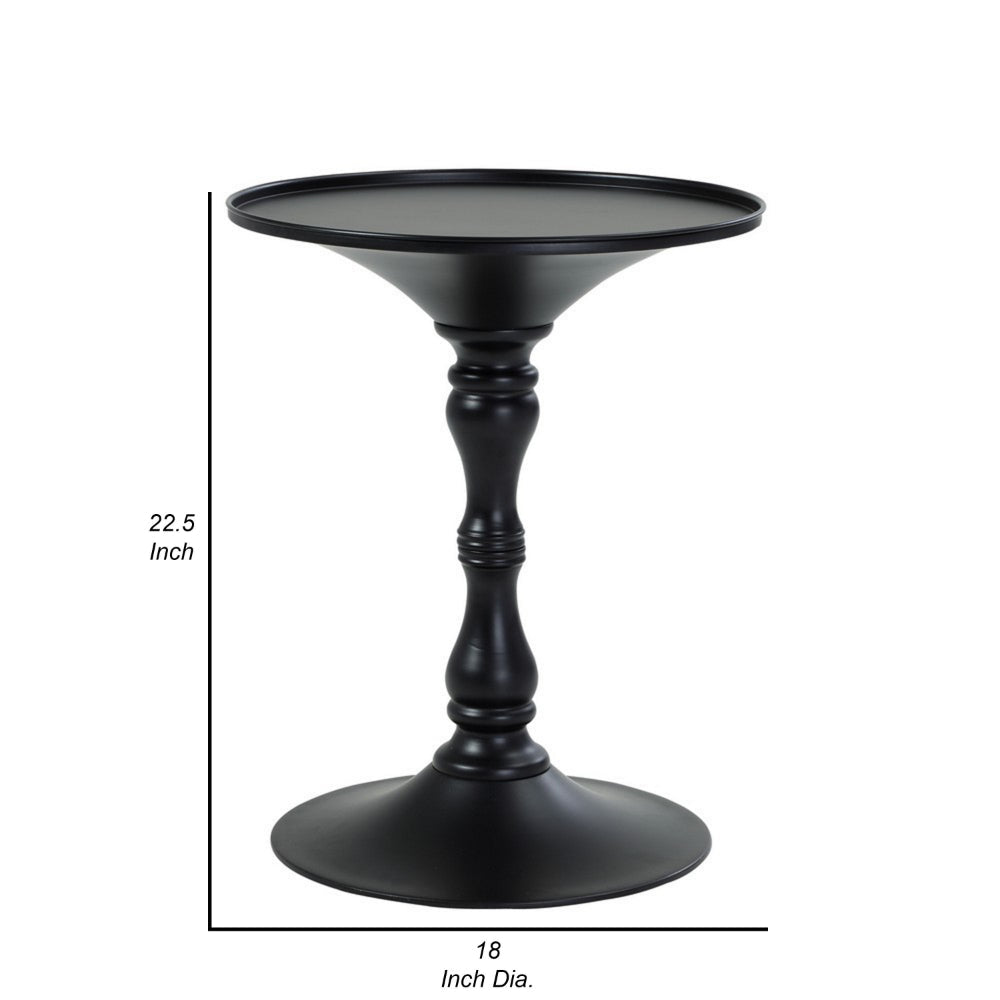 Wowi 23 Inch Side End Table, Round Hourglass Turned Base, Black Finish - BM313502