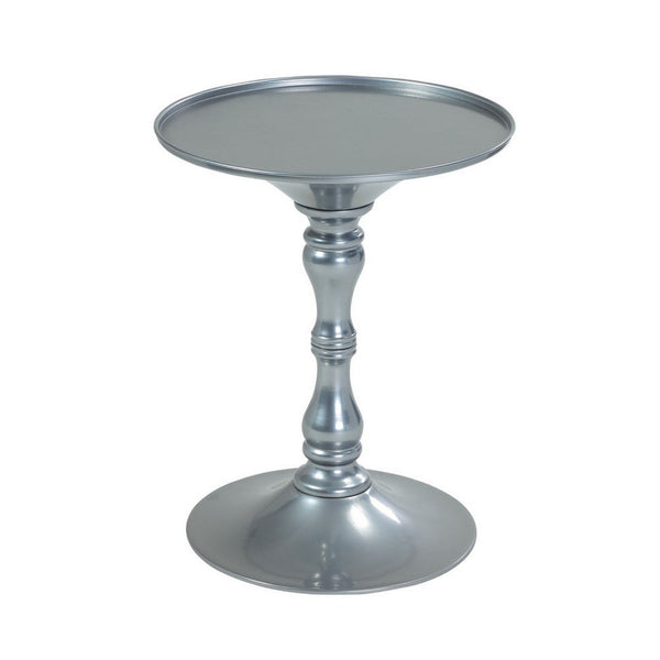 Wowi 23 Inch Side End Table, Round Hourglass Turned Base, Silver Finish - BM313503