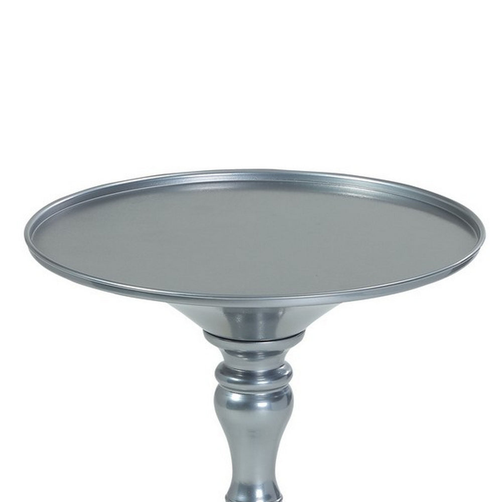 Wowi 23 Inch Side End Table, Round Hourglass Turned Base, Silver Finish - BM313503