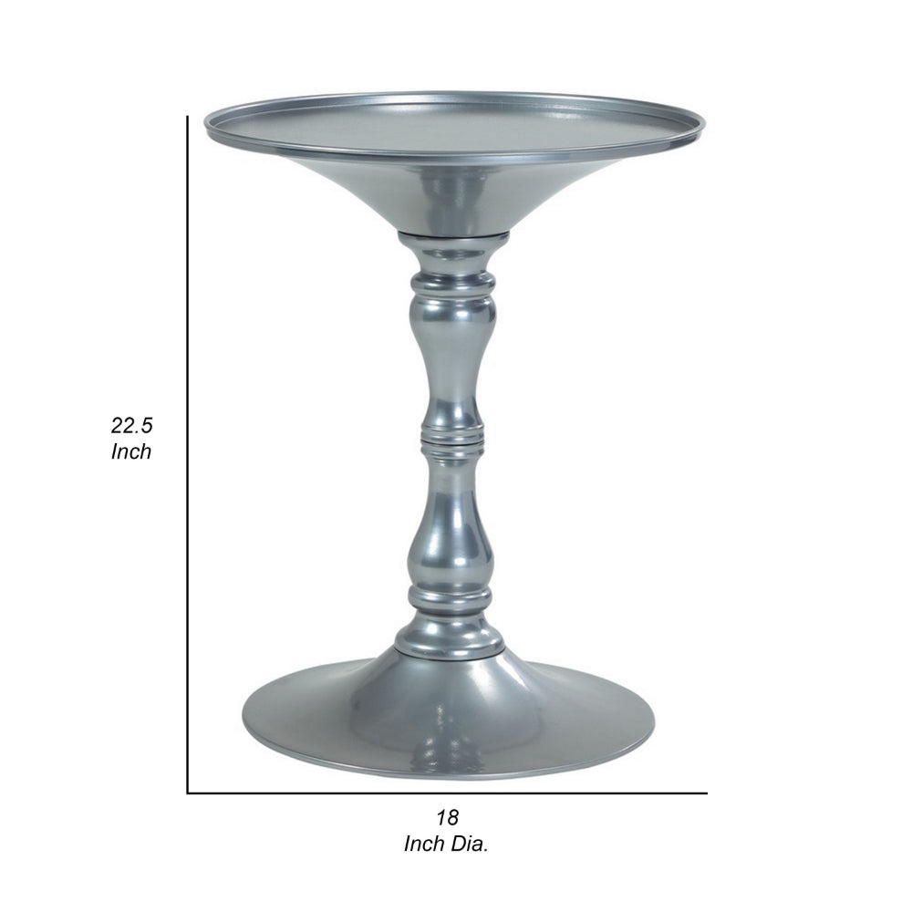 Wowi 23 Inch Side End Table, Round Hourglass Turned Base, Silver Finish - BM313503