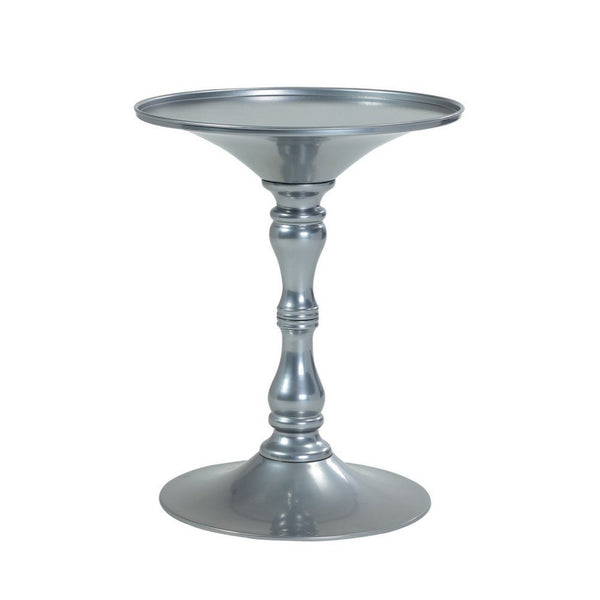 Wowi 23 Inch Side End Table, Round Hourglass Turned Base, Silver Finish - BM313503