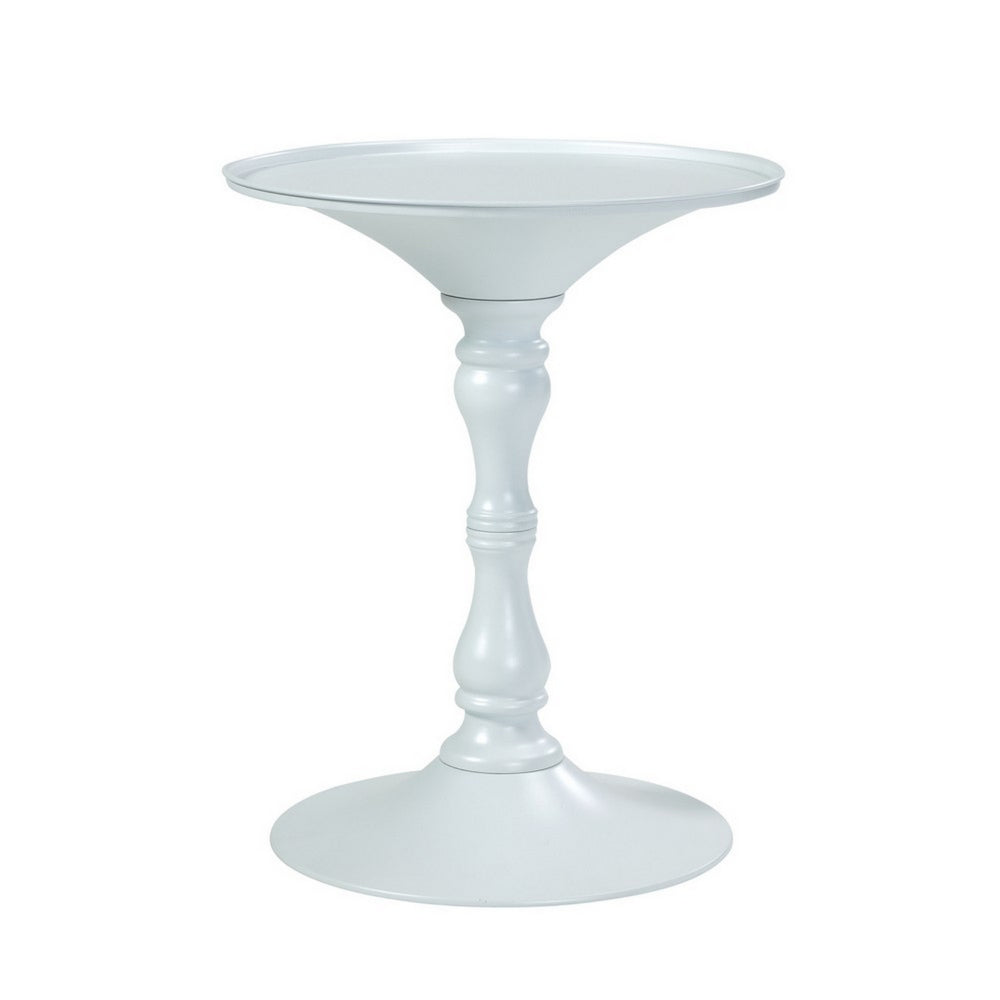 Wowi 23 Inch Side End Table, Round Hourglass Turned Base, White Finish - BM313504