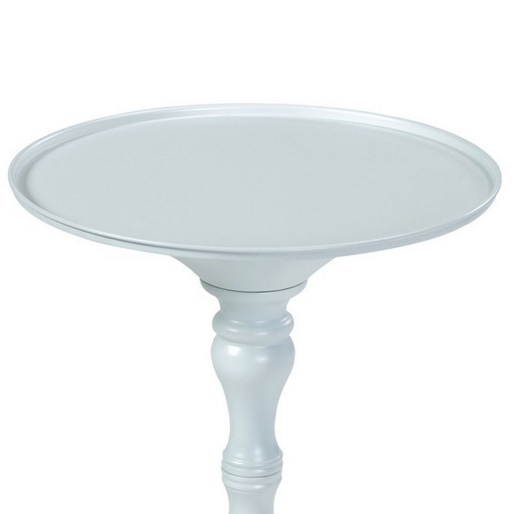 Wowi 23 Inch Side End Table, Round Hourglass Turned Base, White Finish - BM313504