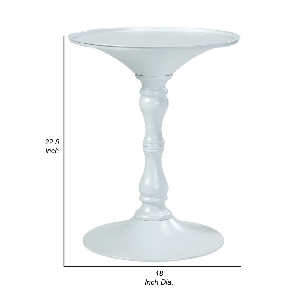 Wowi 23 Inch Side End Table, Round Hourglass Turned Base, White Finish - BM313504