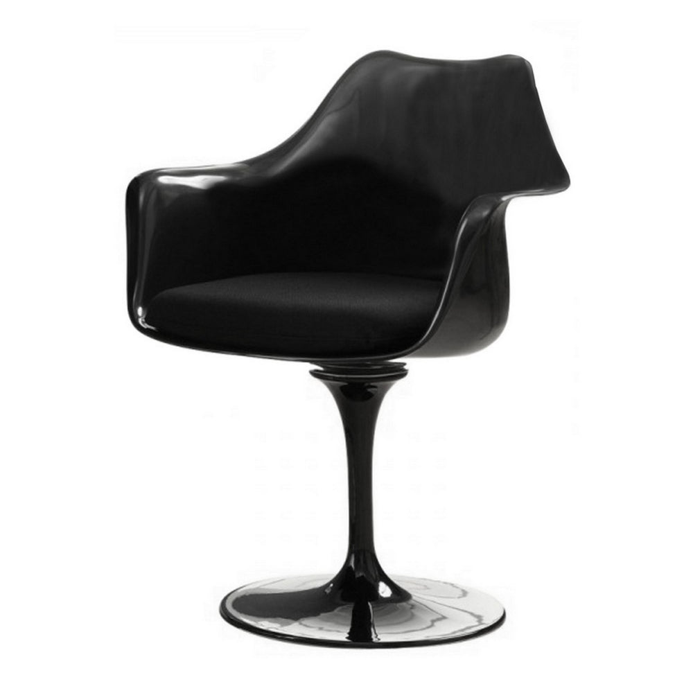 Sufi 27 Inch Swivel Dining Armchair, Unique Artisan Shape, Black Round Base - BM313507