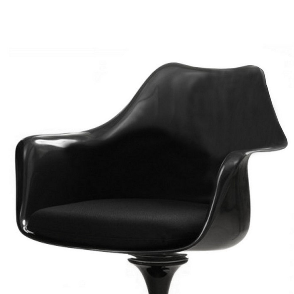 Sufi 27 Inch Swivel Dining Armchair, Unique Artisan Shape, Black Round Base - BM313507