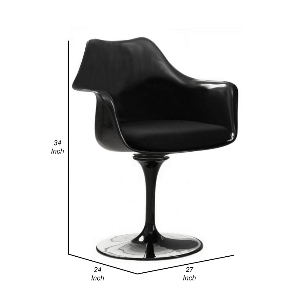 Sufi 27 Inch Swivel Dining Armchair, Unique Artisan Shape, Black Round Base - BM313507