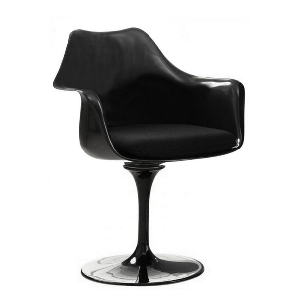 Sufi 27 Inch Swivel Dining Armchair, Unique Artisan Shape, Black Round Base - BM313507