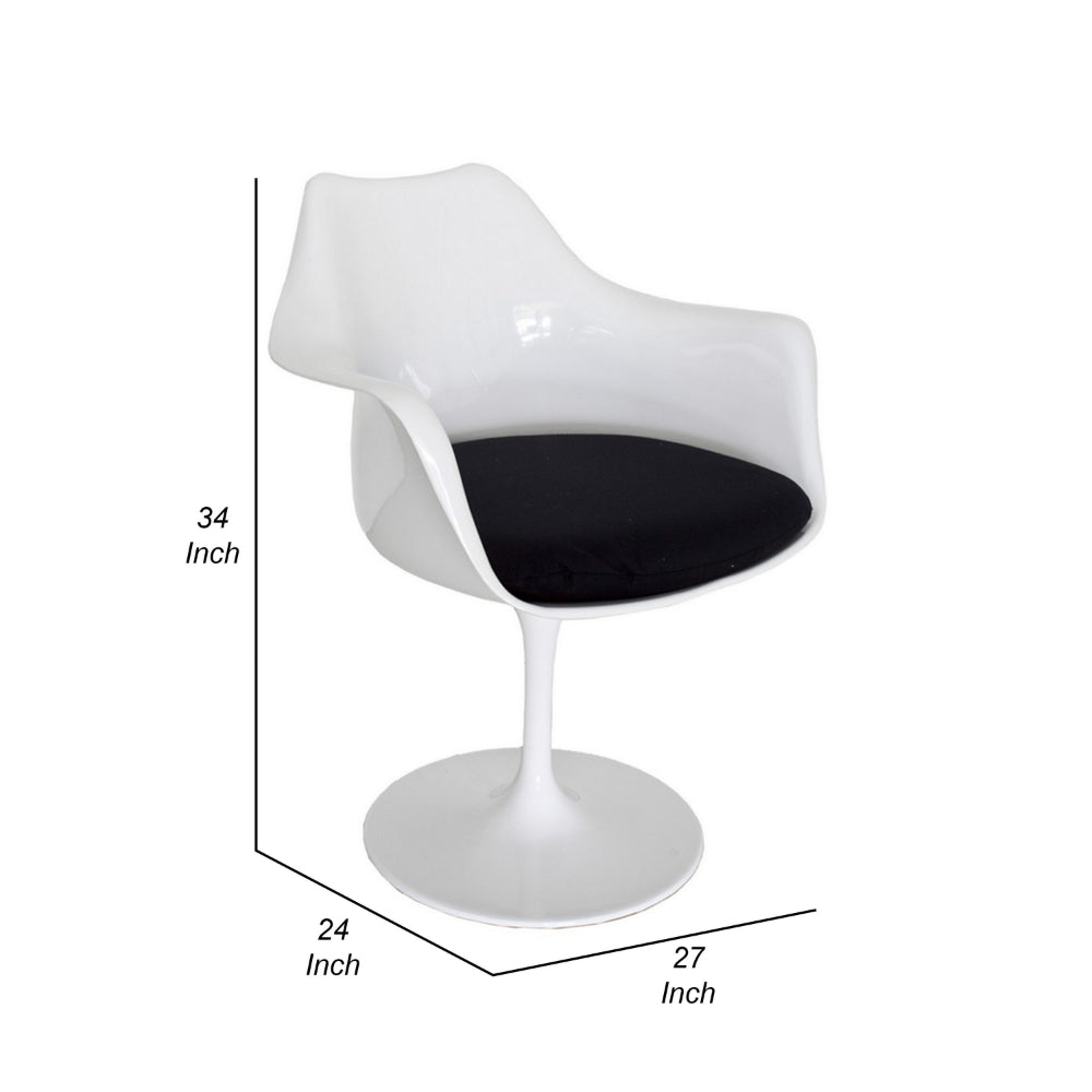 Sufi 27 Inch Swivel Dining Armchair, Unique Artisan Shape, White Round Base - BM313508