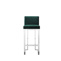 Boly 30 Inch Barstool Chair, Green Velvet Cushion, Silver Cantilever Base
 - BM313513