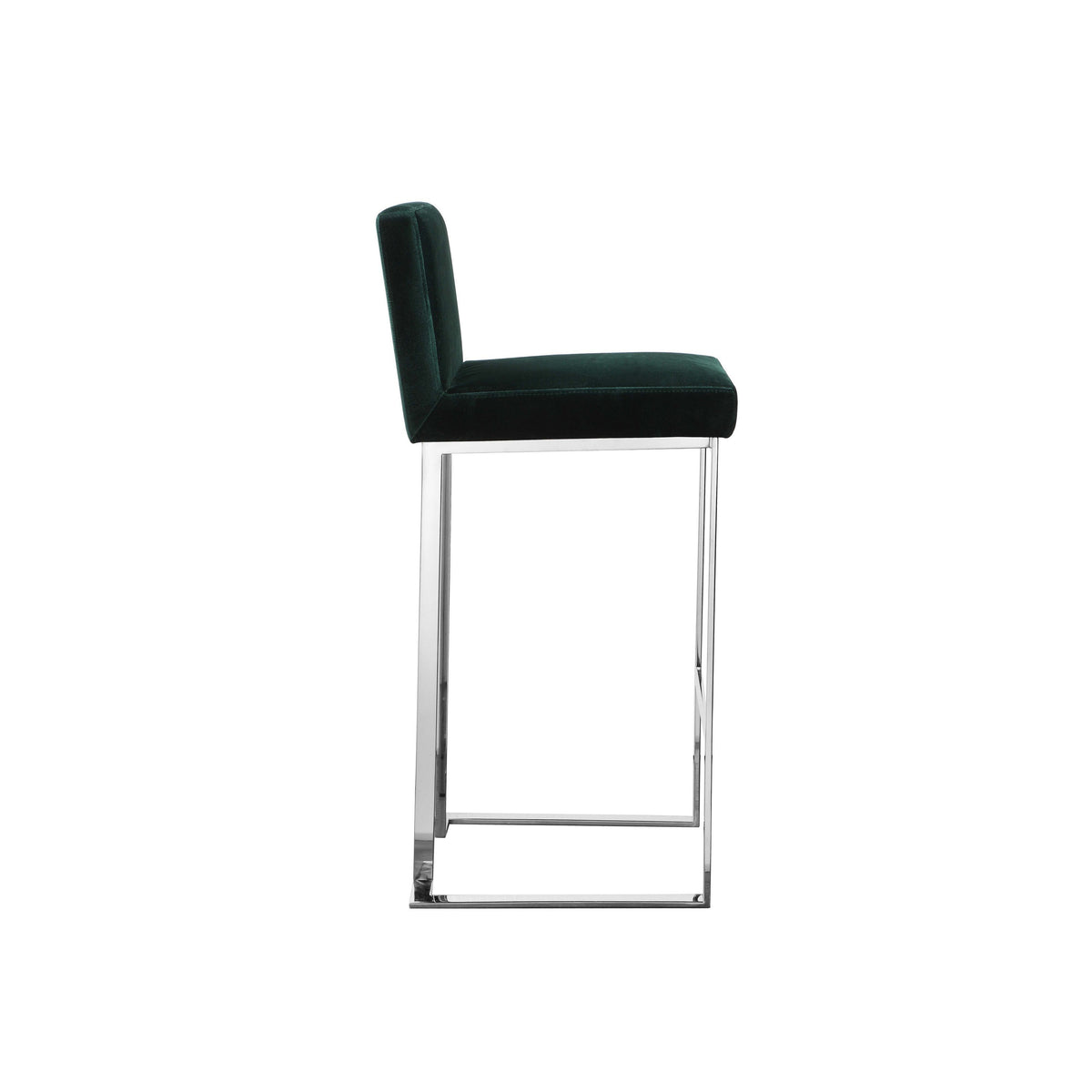 Boly 30 Inch Barstool Chair, Green Velvet Cushion, Silver Cantilever Base
 - BM313513