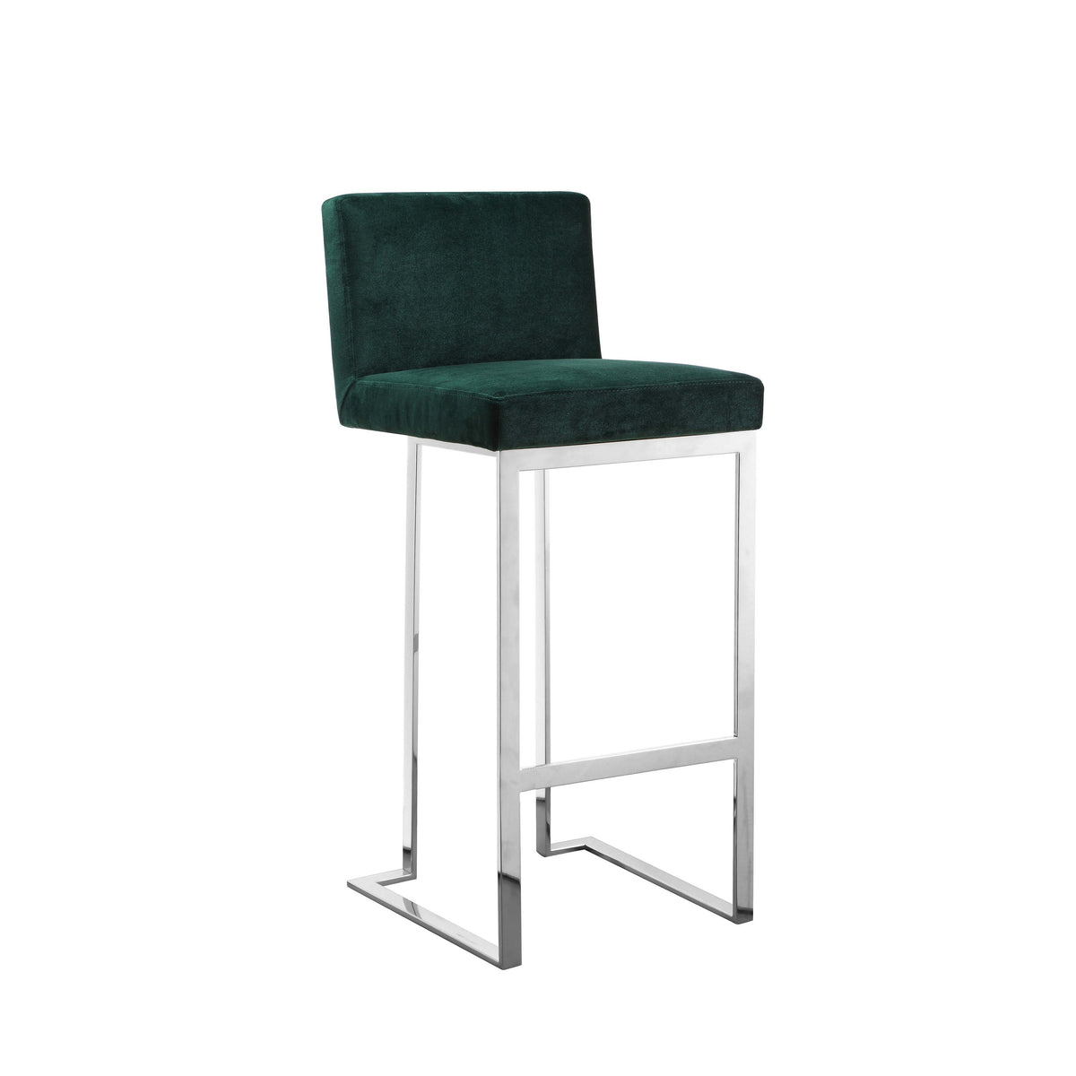 Boly 30 Inch Barstool Chair, Green Velvet Cushion, Silver Cantilever Base
 - BM313513