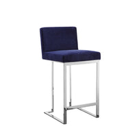 Boly 26 Inch Counter Stool Chair, Blue Velvet, Silver Cantilever Base
 - BM313516