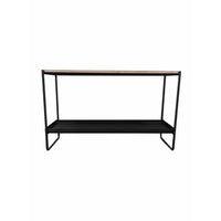 Evon 39 Inch Console Table, Natural Brown Wood Top and Shelf, Black Metal - BM313518