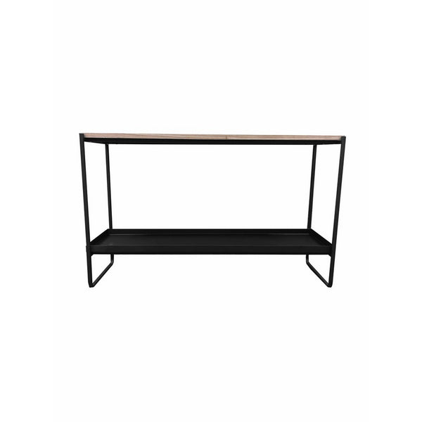 Evon 39 Inch Console Table, Natural Brown Wood Top and Shelf, Black Metal - BM313518