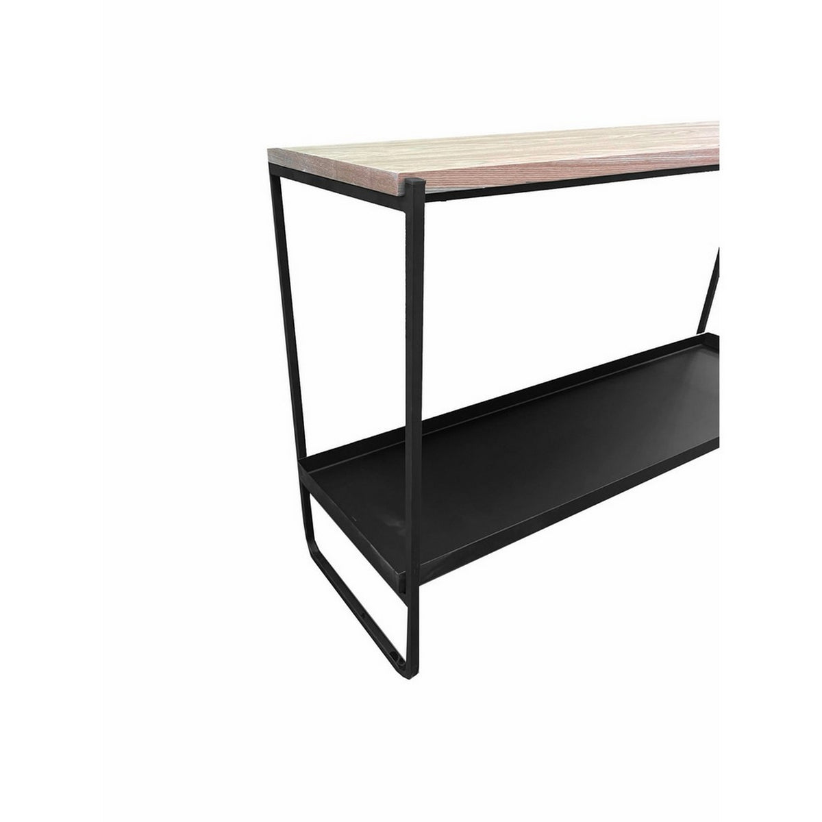 Evon 39 Inch Console Table, Natural Brown Wood Top and Shelf, Black Metal - BM313518