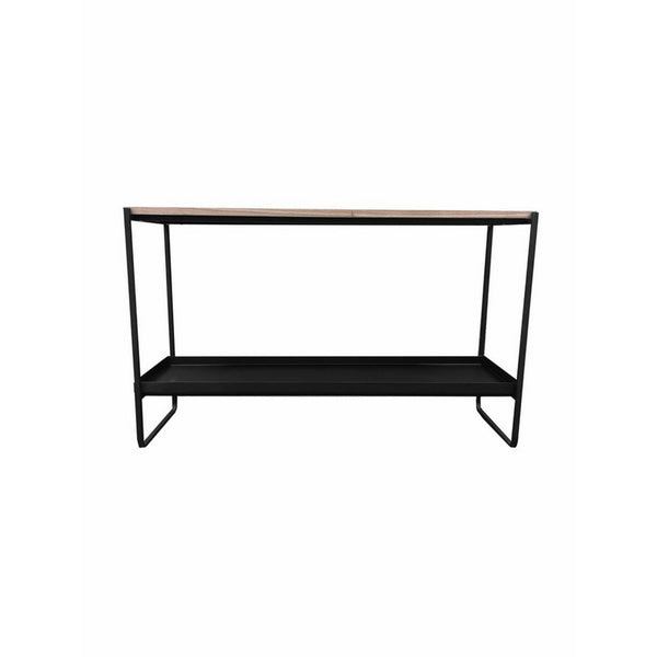 Evon 39 Inch Console Table, Natural Brown Wood Top and Shelf, Black Metal - BM313518