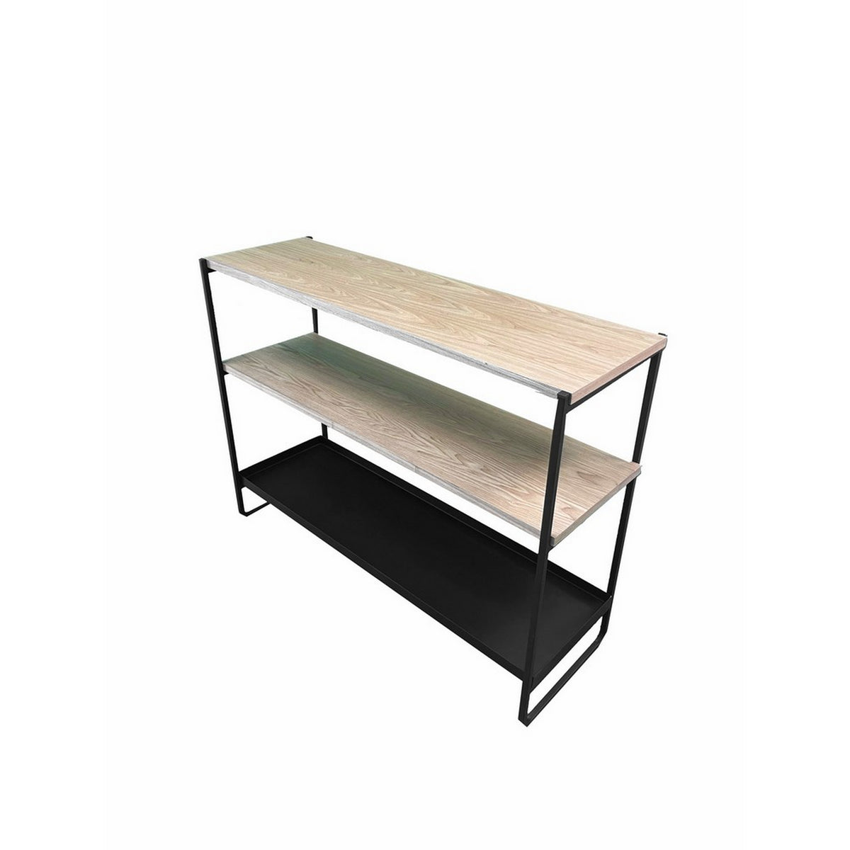 Evon 40 Inch Shelving Unit, Natural Brown Wood Top, 3 Shelves, Black Metal - BM313519