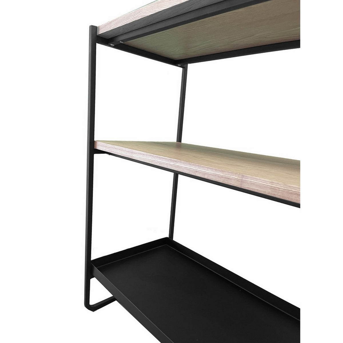 Evon 40 Inch Shelving Unit, Natural Brown Wood Top, 3 Shelves, Black Metal - BM313519