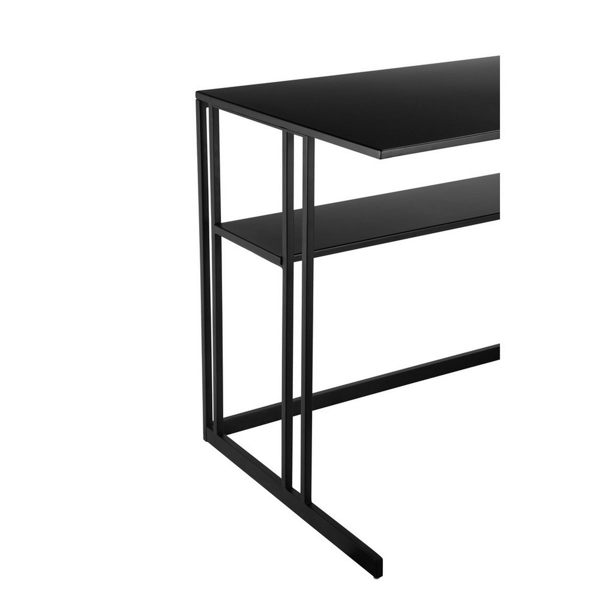 Femi 47 Inch Office Desk with Shelf, Open Steel Base, Modern Black Finish - BM313528