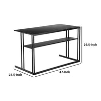 Femi 47 Inch Office Desk with Shelf, Open Steel Base, Modern Black Finish - BM313528