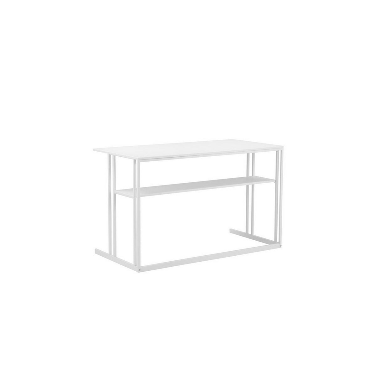 Femi 47 Inch Office Desk with Shelf, Open Steel Base, Modern White Finish - BM313529