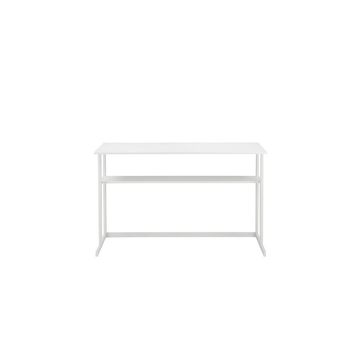 Femi 47 Inch Office Desk with Shelf, Open Steel Base, Modern White Finish - BM313529