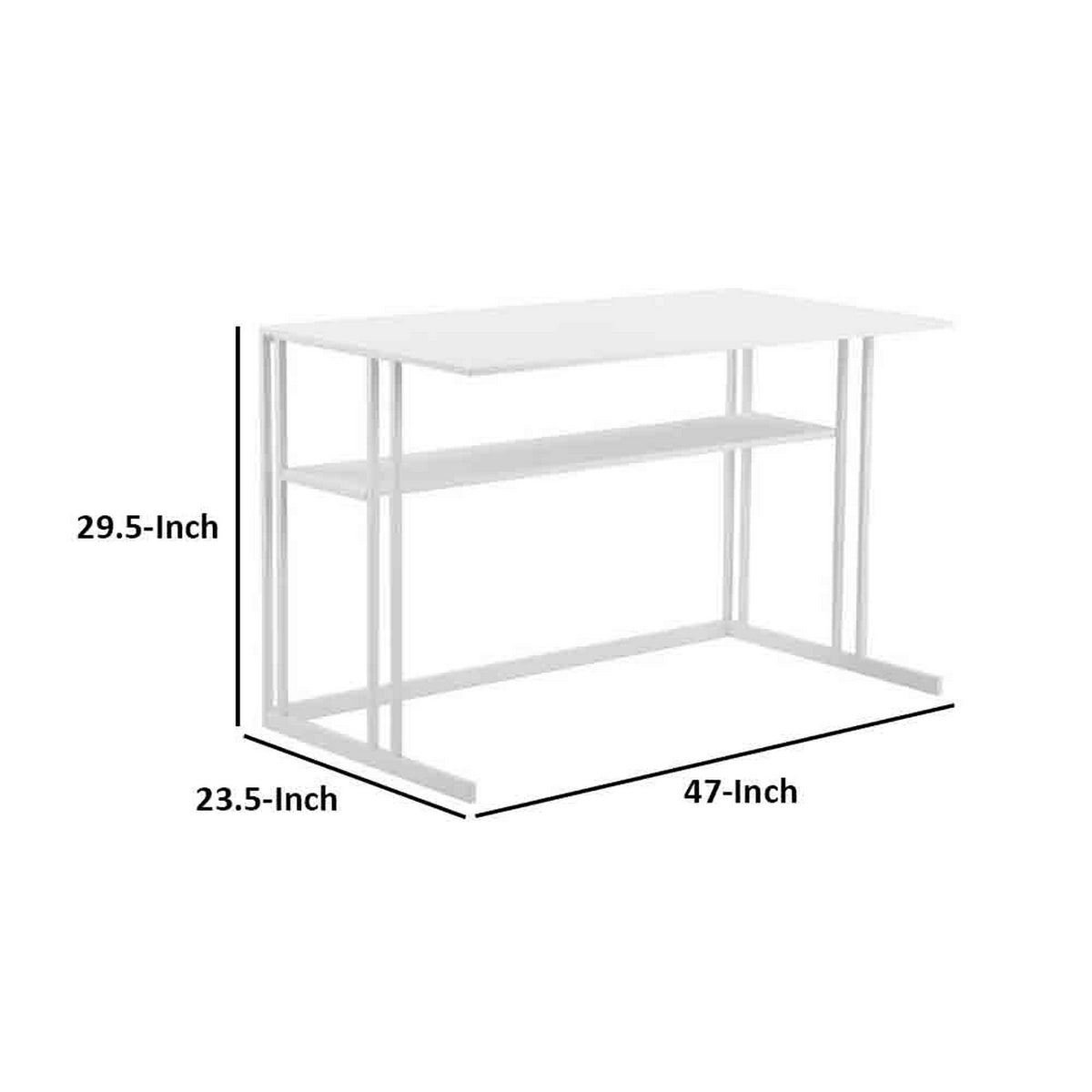 Femi 47 Inch Office Desk with Shelf, Open Steel Base, Modern White Finish - BM313529