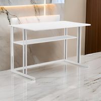 Femi 47 Inch Office Desk with Shelf, Open Steel Base, Modern White Finish - BM313529