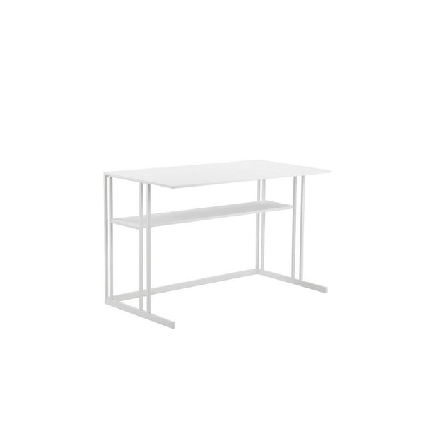 Femi 47 Inch Office Desk with Shelf, Open Steel Base, Modern White Finish - BM313529