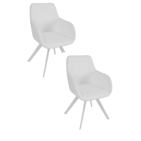 Simha 24 Inch Set of 2 Dining Armchairs, Foam, Modern White Faux Leather - BM313534