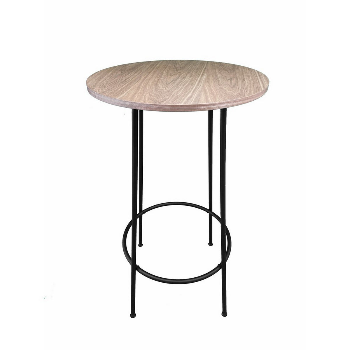 Neni 42 Inch Bar Table, Round Natural Brown Wood Top, Modern Black Metal - BM313537