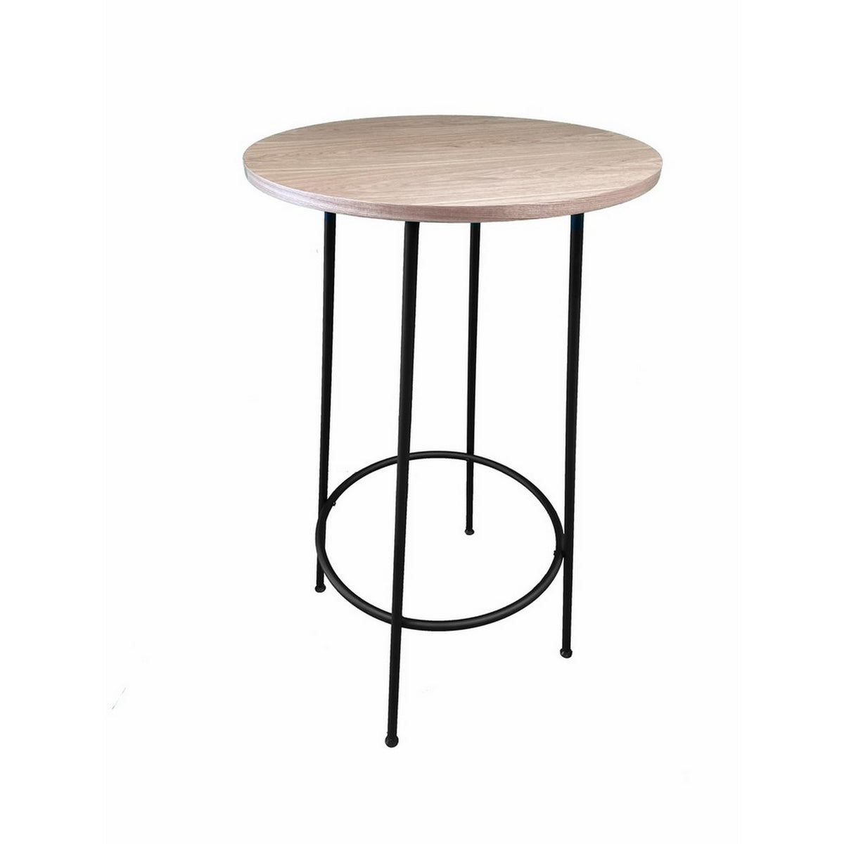 Neni 42 Inch Bar Table, Round Natural Brown Wood Top, Modern Black Metal - BM313537