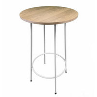 Neni 42 Inch Bar Table, Round Natural Brown Wood Top, Modern White Metal - BM313538