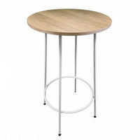 Neni 42 Inch Bar Table, Round Natural Brown Wood Top, Modern White Metal - BM313538